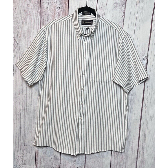 Barrington Men’s Button Down Oxford Shirt Short Sleeve Striped Size 17 - Picture 1 of 9